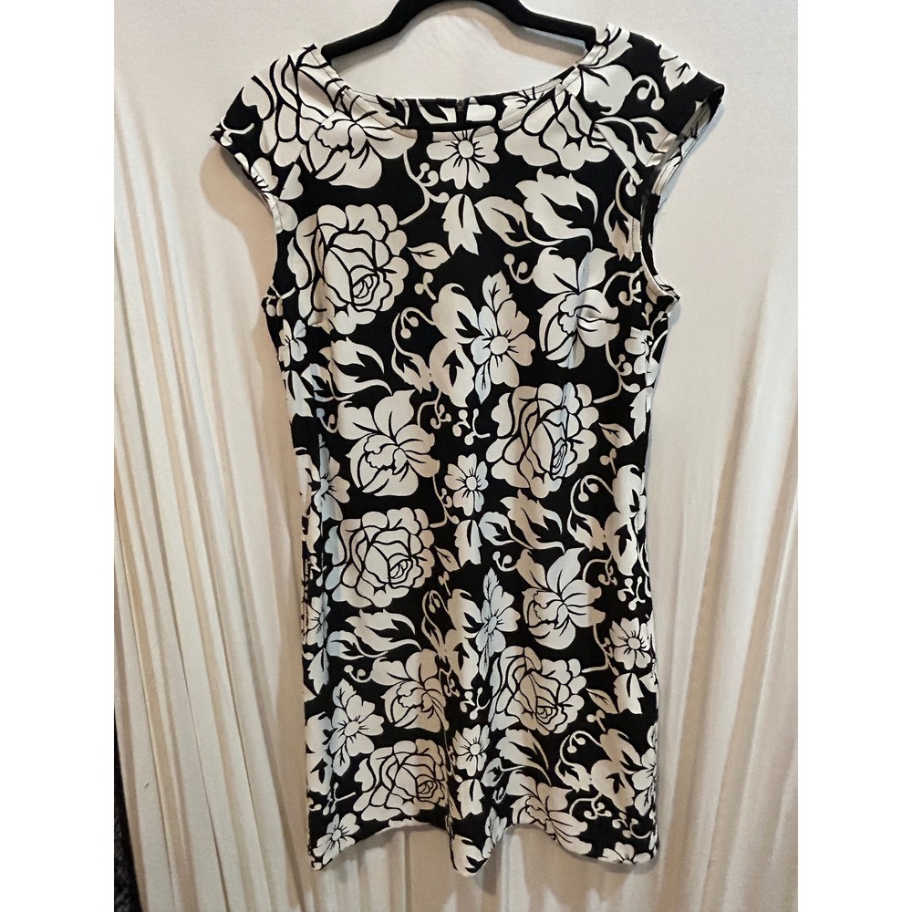 Kim Rogers Signature Dress Size 10 Black‎ White Floral Sleeveless Career